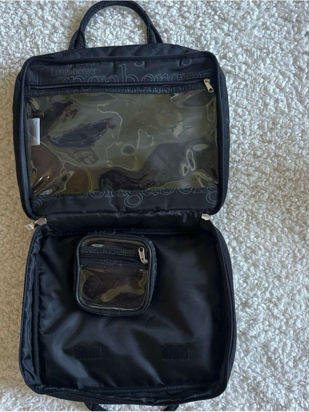 Longaberger Black Toiletry Organizer with Clear Zip Pockets